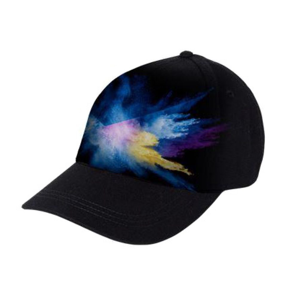 Gorra fabricada en 100% algodón, tamaño adulto. Impresa en cmyk todo el panel frontal. Presentada en bolsas de 12 uds.